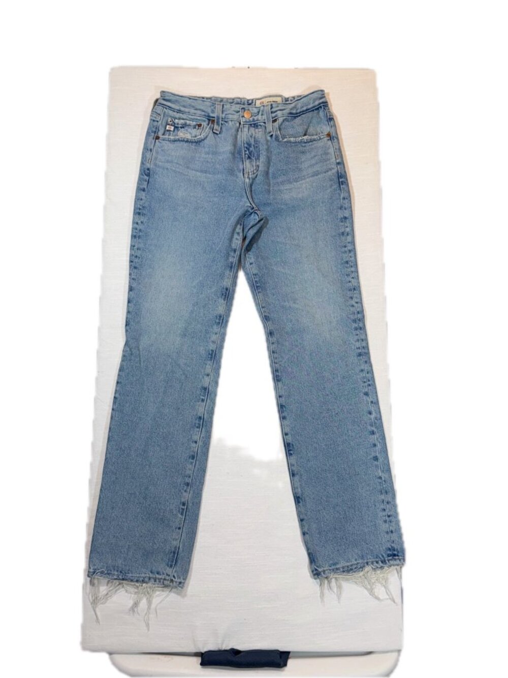 AG Jeans Women's Straight Leg Light Wash Distressed 30x31 Cotton Size 30 Denim